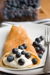 Crepe with creme fraiche and blueberries